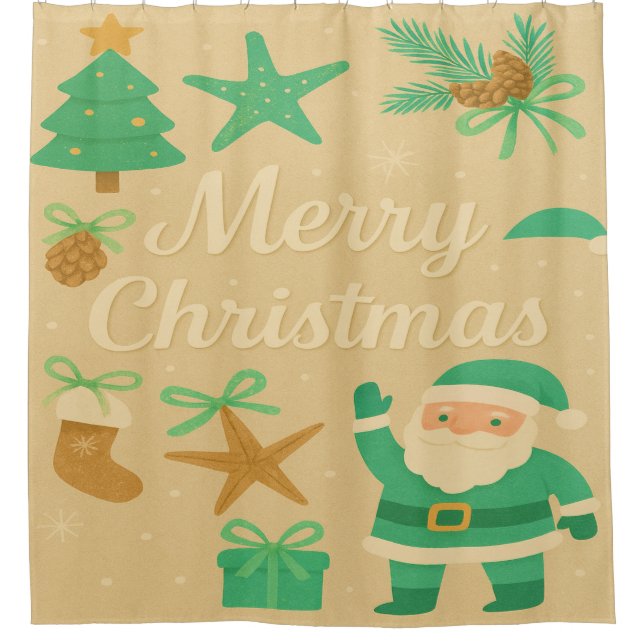Santa Clause and Christmas Motifs Shower Curtain (Front)