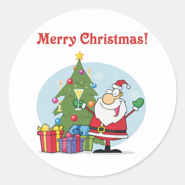 Santa Clause and presents christmas holiday Classic Round Sticker (Front)