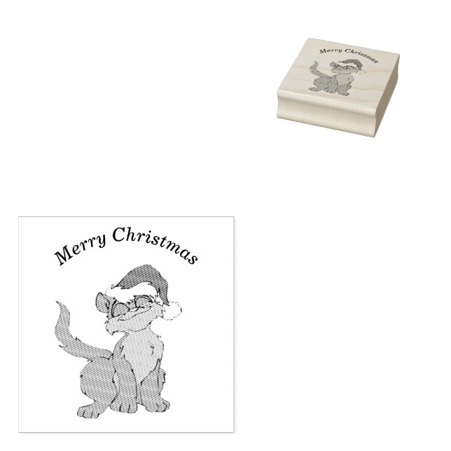 Santa Clause cat with a red Santa 2x2 Rubber Stamp (Stamped)
