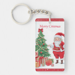 Santa Clause, Christmas Tree and Presents Key Ring