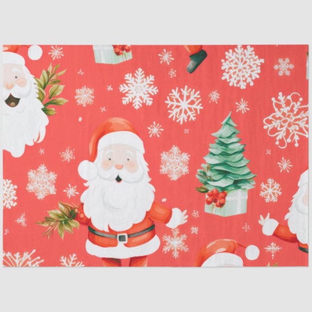 Santa Clause Christmas Tree Snowflakes Christmas Tissue Paper (Front)