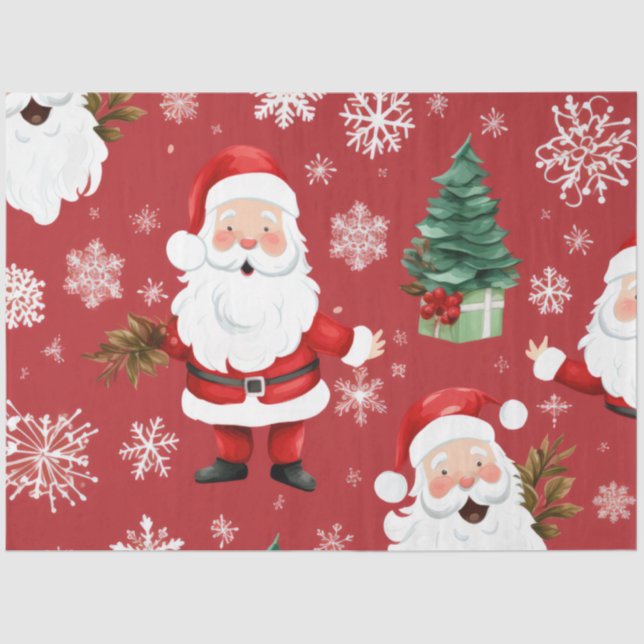 Santa Clause Christmas Tree Snowflakes Christmas Tissue Paper (Front)