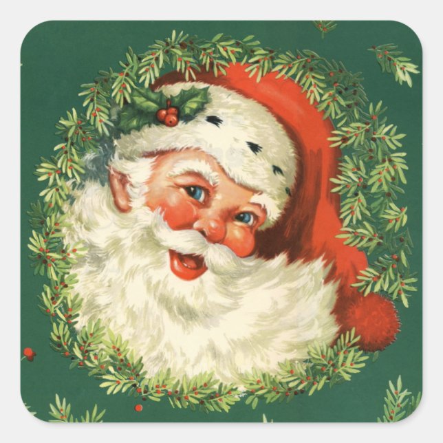 Santa Clause Christmas Vintage Retro Holiday Square Sticker (Front)