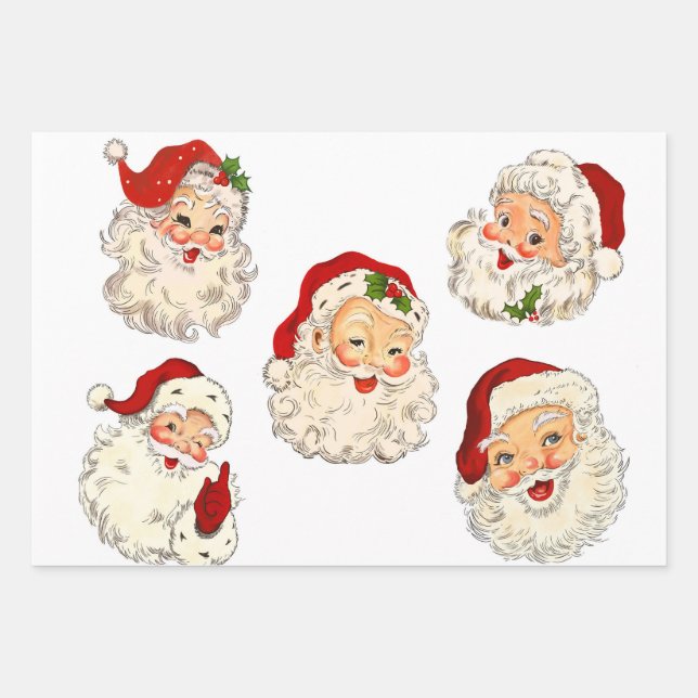 Santa Clause Collage Decoupage Decoupaging Retro Wrapping Paper Sheet (Front)
