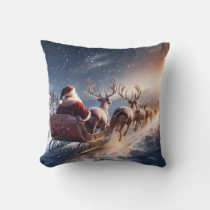 Santa Clause Driving His Sleigh With Rain Deer Cushion