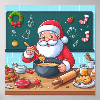 santa clause enjoying cooking poster