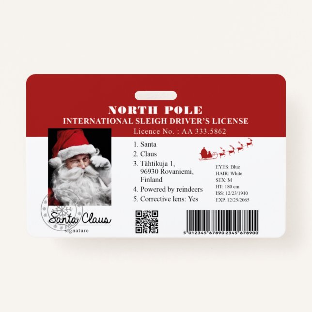 Santa Clause faux lost Driving License Badge ID Badge (Front)
