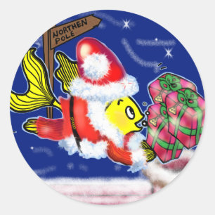 Santa Clause Fish - funny cute Christmas comics Classic Round Sticker