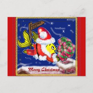 Santa Clause Fish - funny cute Christmas comics Holiday Postcard