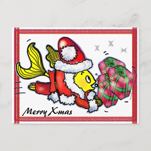 Santa Clause Fish - funny cute Christmas Post Card (Front)