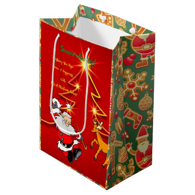 Santa Clause Holiday Greetings - Medium Gift Bag (Front Angled)