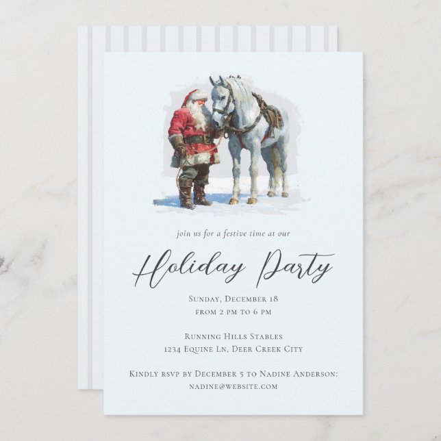 Santa Clause Horse Equestrian Holiday Party Invitation (Front/Back)