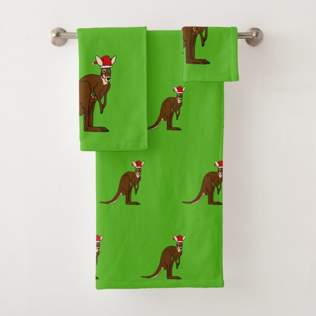 Santa Clause Kangaroo Bathroom Towel Set (Insitu)