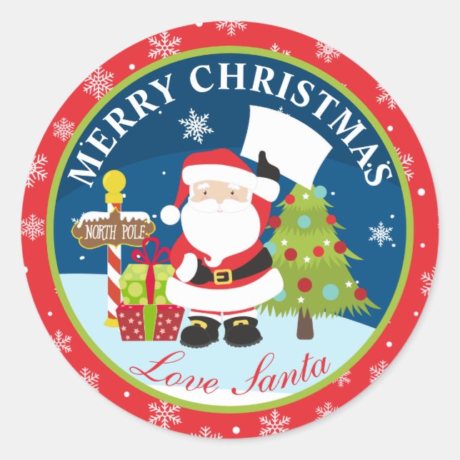 Santa Clause List and Presents Merry Christmas Classic Round Sticker (Front)