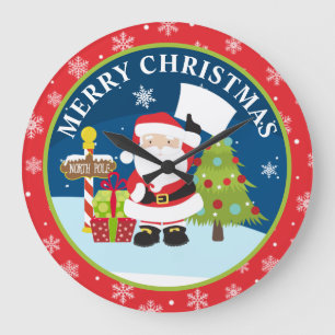 Santa Clause List and Presents Merry Christmas Large Clock