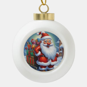 Santa Clause Merry Christmas Happy New Year Ceramic Ball Christmas Ornament