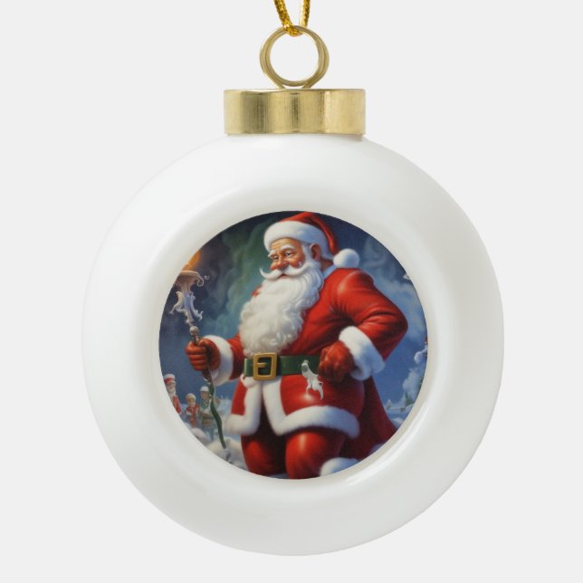Santa Clause Merry Christmas Happy New Year Ceramic Ball Christmas Ornament (Front)