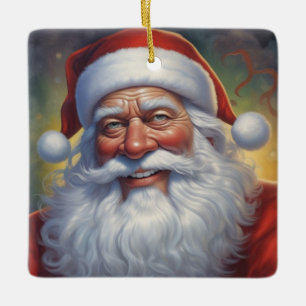 Santa Clause Merry Christmas Happy New Year Ceramic Ornament