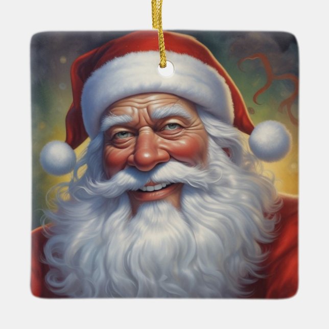 Santa Clause Merry Christmas Happy New Year Ceramic Ornament (Front)