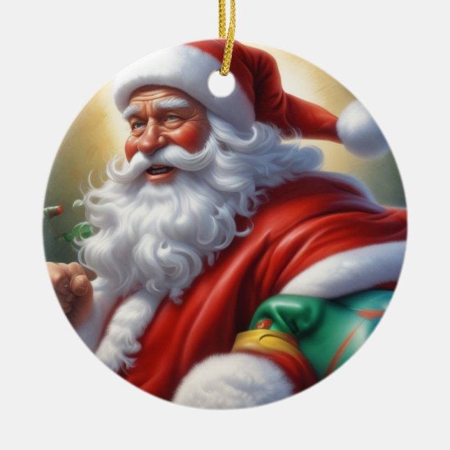 Santa Clause Merry Christmas Happy New Year Ceramic Tree Decoration (Front)