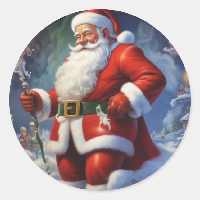 Santa Clause Merry Christmas Happy New Year Classic Round Sticker (Front)
