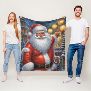 Santa Clause Merry Christmas Happy New Year Fleece Blanket