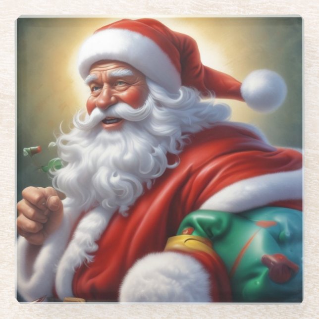 Santa Clause Merry Christmas Happy New Year Glass Coaster (Front)