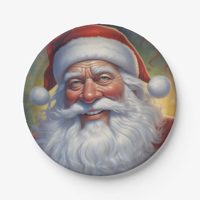 Santa Clause Merry Christmas Happy New Year Paper Plate (Front)