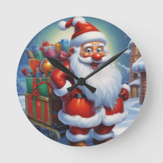 Santa Clause Merry Christmas Happy New Year Round Clock