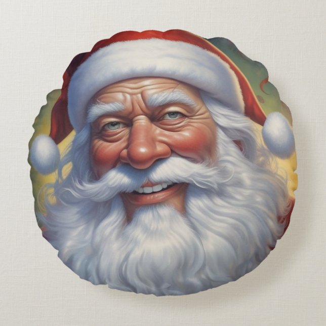 Santa Clause Merry Christmas Happy New Year Round Cushion (Front)
