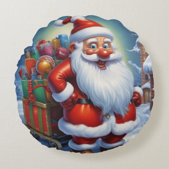 Santa Clause Merry Christmas Happy New Year Round Cushion (Front)