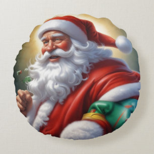 Santa Clause Merry Christmas Happy New Year Round Cushion