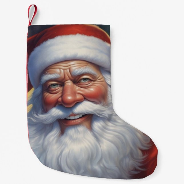 Santa Clause Merry Christmas Happy New Year Small Christmas Stocking (Front)