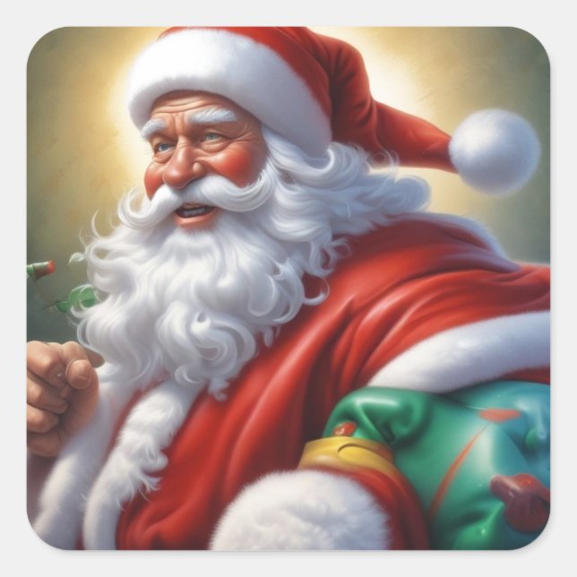 Santa Clause Merry Christmas Happy New Year Square Sticker (Front)