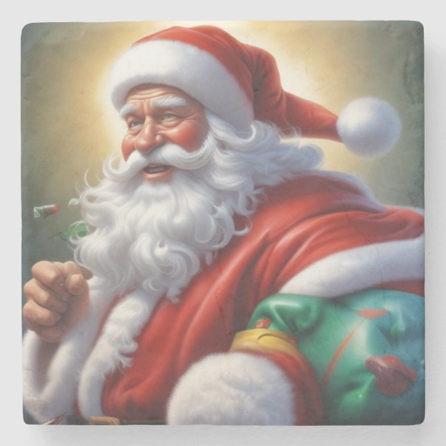 Santa Clause Merry Christmas Happy New Year Stone Coaster (Front)