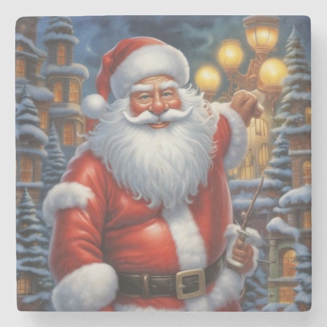 Santa Clause Merry Christmas Happy New Year Stone Coaster (Front)