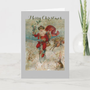 Santa Clause On A Bike Holiday Card
