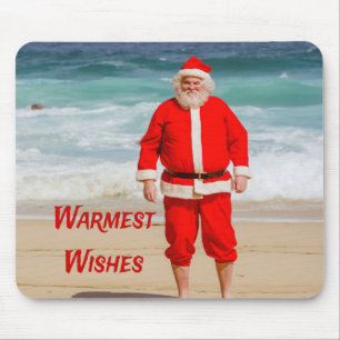 Santa Clause on Beach Warmest Wishes Funny Humor Mouse Mat