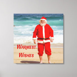 Santa Clause on Beach Warmest Wishes Funny Humour Canvas Print