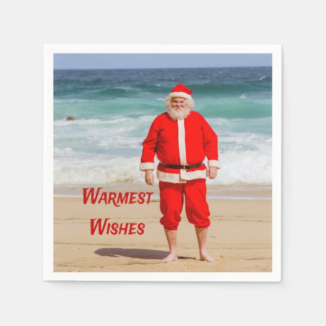 Santa Clause on Beach Warmest Wishes Funny Humour Napkin (Front)