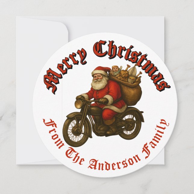 Santa Clause on Motorcycle Christmas  Holiday Card (Front)