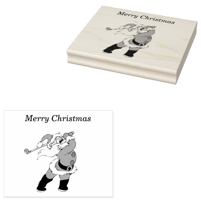 Santa Clause playing golf 4x5  Rubber Stamp (Stamped)