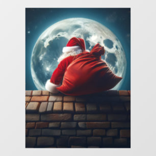 Santa Clause Shimmering Down Chimney Window Cling
