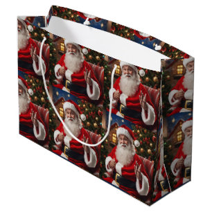 Santa Clause smiling and waving Large Gift Bag