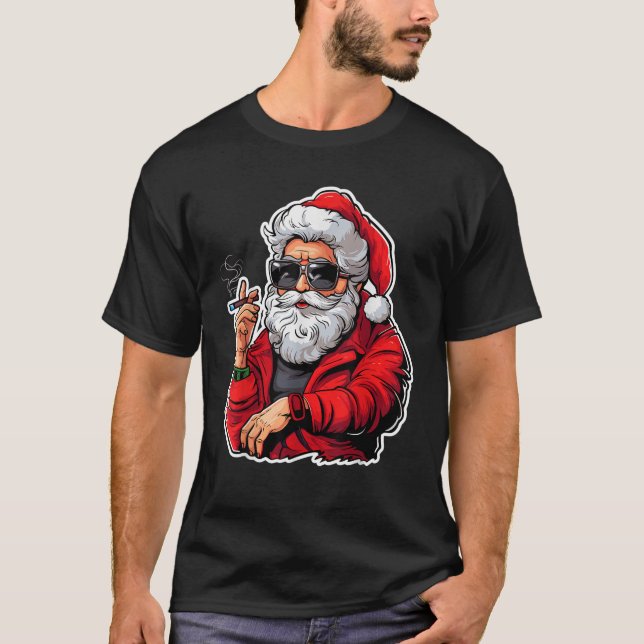 Santa Clause Smoking Cigars Christmas Holiday Smok T-Shirt (Front)