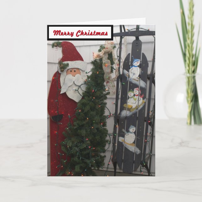 Santa Clause Snowmen Sled Card (Front)