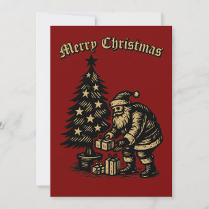 Santa Clause Under Christmas Tree Holiday Card
