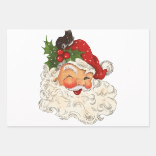 Santa Clause Vintage Antique Retro Decoupaging Wrapping Paper Sheet