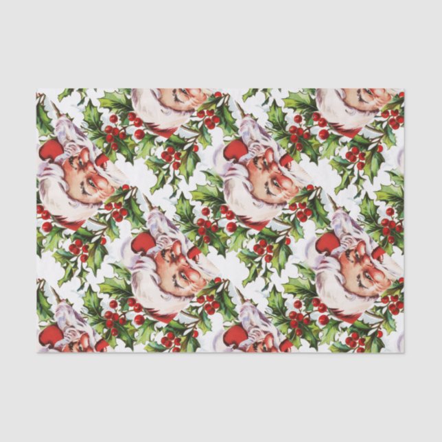 Santa clause vintage holly elegant tissue paper (Front)