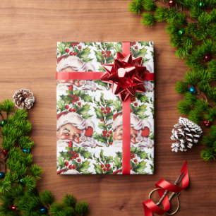 Santa clause vintage holly elegant wrapping paper
